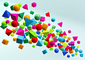 Floating cluster of geometric shapes, illustration