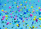 Floating multicolour cubes, illustration