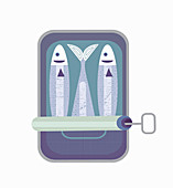 Key opening tin of sardines, illustration