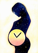 Pregnant woman with biological clock, illustration
