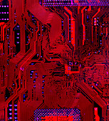 Abstract full frame red circuit board, illustration
