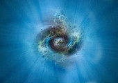 Abstract swirling blue energy vortex, illustration