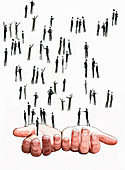 People supported by helping hands, illustration