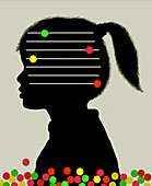 Young girl with abacus inside of head, illustration