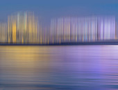 Blurred buildings on waterfront, illustration