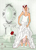 Bride wearing wedding dress, illustration