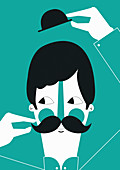 Man raising bowler hat and twisting moustache, illustration