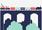 Toy train with Christmas gifts, illustration