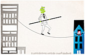 Man walking on tightrope, illustration