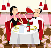 Man and woman drinking wine, illustration