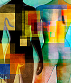 Multicolour squares over female nude bodies, illustration