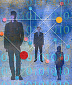 Business people with binary code data, illustration