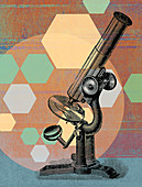 Old-fashioned microscope, illustration