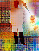 Scientist in research collage, illustration