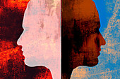 Light and dark identical profiles back to back, illustration