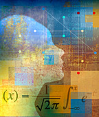 Woman thinking about math calculations, illustration