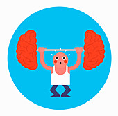 Man struggling to lift barbell, illustration