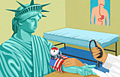 Doctor visiting Statue of Liberty, illustration