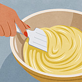 Hand stirring cake batter, illustration