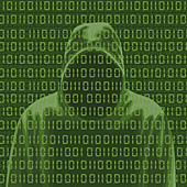 Faceless man and computer binary code, illustration
