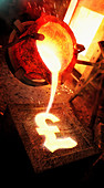 Molten metal pouring into pound sign mold, illustration