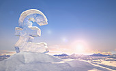 Frozen British pound sign on top of mountain, illustration
