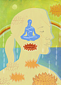 Serene woman meditating, illustration