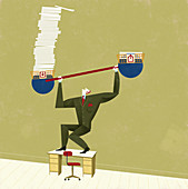 Businessman struggling to balance, illustration