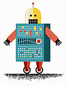 Retro toy robot, illustration