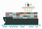 Cargo container ship at sea, illustration