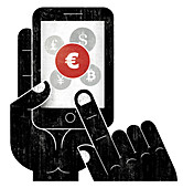 Hand choosing euro sign currency, illustration