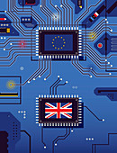 British and European Union flag disconnected, illustration