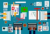 Occupations using computer technology, illustration