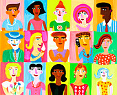 Faces of different people, illustration