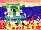 Lifeguard station on beach in Miami, illustration