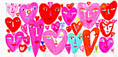 Lots of hearts with smiling faces, illustration