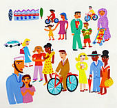 People meeting and socializing, illustration
