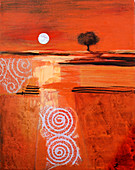 Abstract red landscape at sunset, illustration