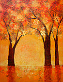 Trees with orange autumn leaves, illustration