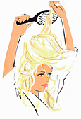 Beautiful woman brushing hair, illustration