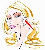 Close up beautiful woman applying eyeshadow, illustration