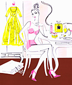 Woman preparing to get dressed, illustration