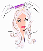 Beautiful woman combing hair, illustration