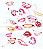 Lots of happy mouths and lips with lipstick, illustration