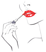 Beautiful woman applying lipstick, illustration