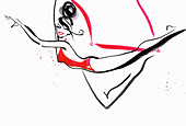 Beautiful woman swinging on trapeze, illustration