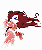 Beautiful woman with windswept red hair, illustration