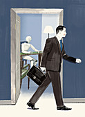 Robot replacing office worker, illustration