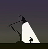 Depressed man under spotlight, illustration