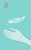 Hand catching feather, illustration